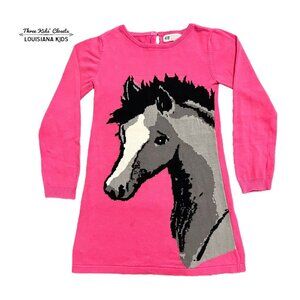H&M Sz 122/128 (7-8Y) Pink Horse Sweater Dress